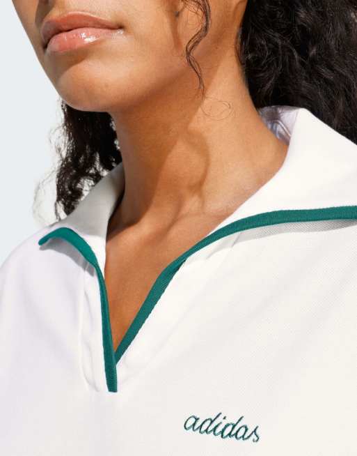 adidas performance Seasonal essentials colorpop polo with embroidered graphic in white and green, 4 of 4