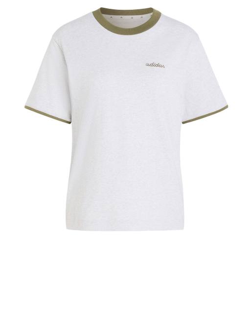 adidas Performance – Seasonal Essentials Colorpop – T-Shirt in Hellgrau meliert/Olivgrün mit gesticktem Motiv, 4 von 6
