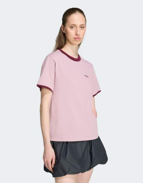 adidas Performance Seasonal essentials colorpop t-shirt with embroidered graphic in pink and burgundy