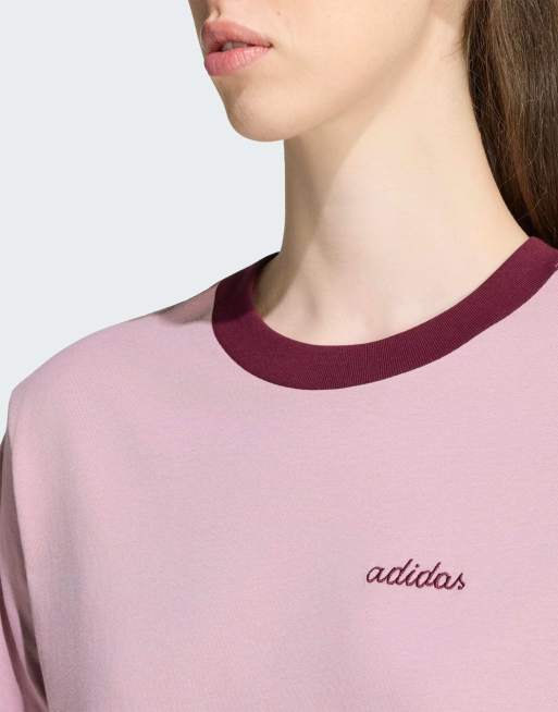 adidas performance Seasonal essentials colorpop t-shirt with embroidered graphic in magic mauve / maroon, 4 of 4