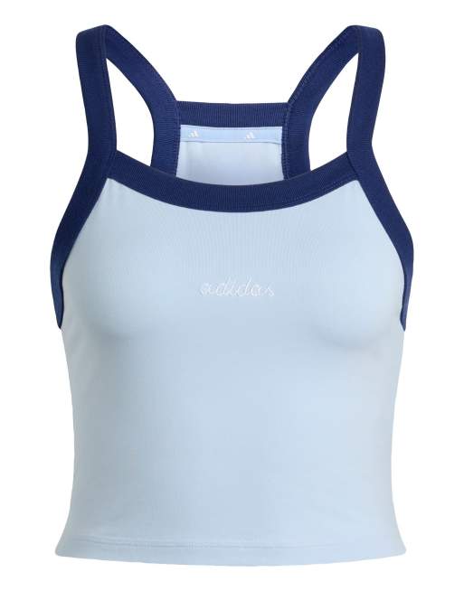 adidas performance Seasonal Essentials Colorpop tank with embroidered graphic in crystal sky / white, 4 of 4