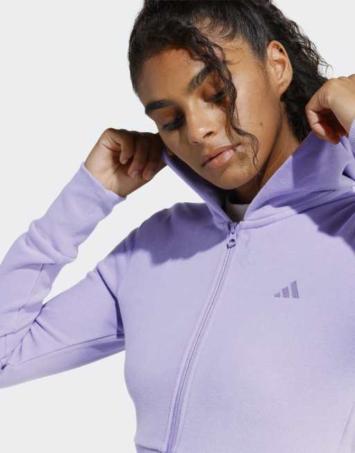 adidas performance Seasonal essentials french terry full-zip track top in magic lilac, 4 of 4