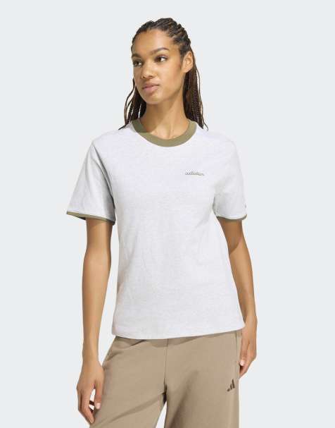 adidas performance - Seasonal Essentials - Meleret lysegrå og olivengrøn T-shirt med broderet grafik - view 1