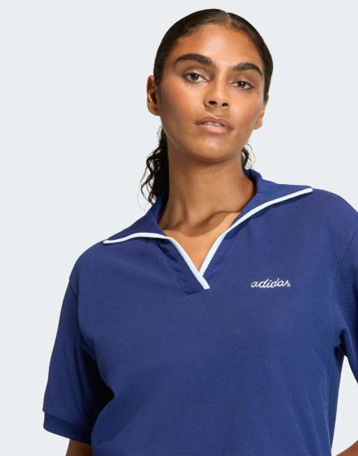 adidas Performance - Seasonal Essentials - Polo coloré à motif brodé - Bleu foncé et blanc