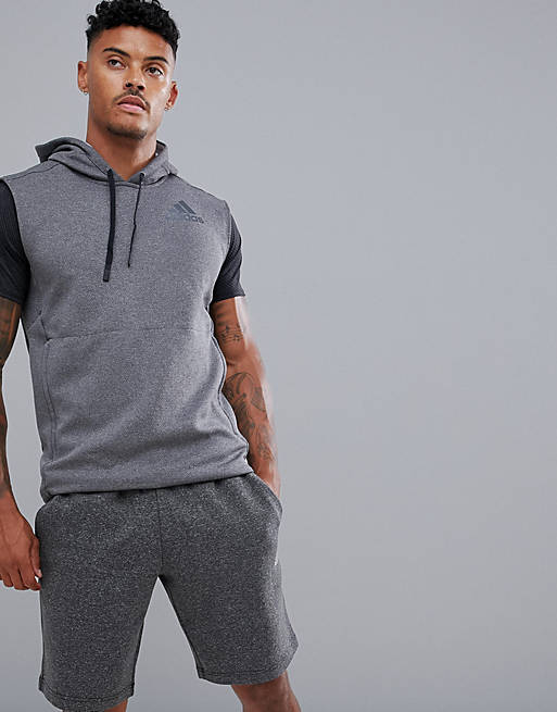 adidas performance sleeveless hoodie in gray cd7844 | ASOS
