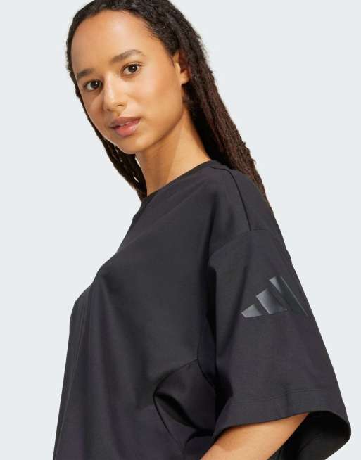 adidas Performance – Soft Lux – Czarny T-shirt o luźnym kroju, 3 z 4