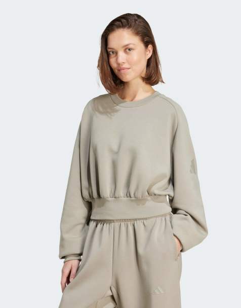 adidas performance Soft lux loose sweatshirt in silver pebble - view 1