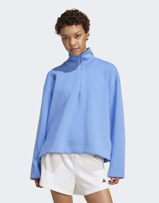 トップス　ブルー adidas performance Soft lux quarter-zip in blue fusion | ASOS
