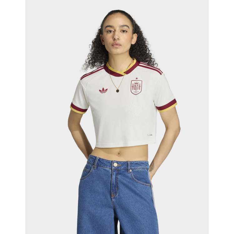 adidas performance Spain 26 away cropped jersey in off white | ASOS