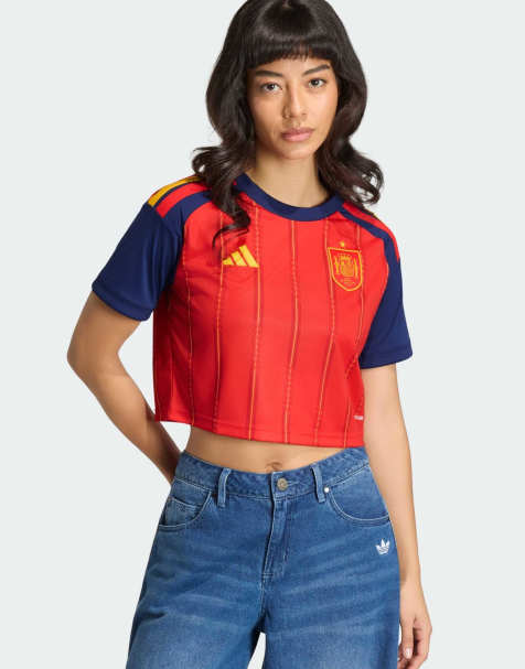 adidas performance Spain 26 home cropped jersey in vivid red