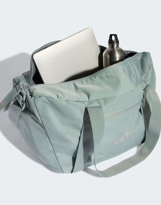 adidas performance Sport bag in sage green and silver metallic, 3 of 4