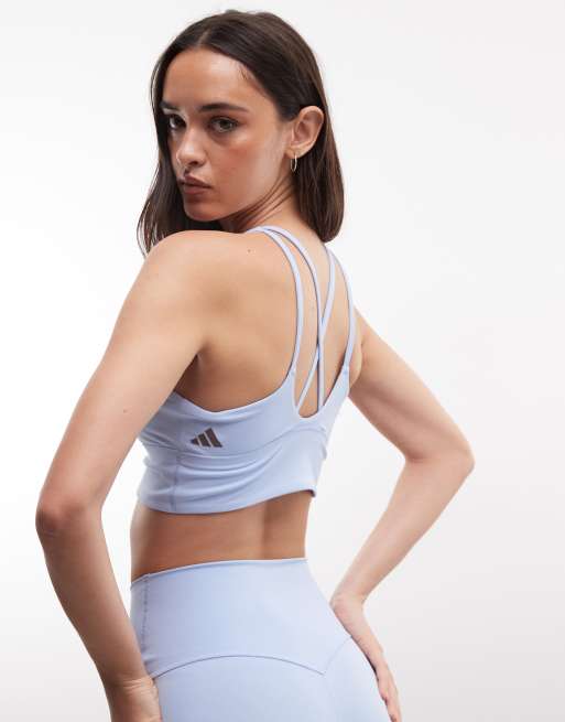 adidas Performance Sport-BH mit mittlerem Halt und Three Stripes Studios in Hellblau, 4 von 4