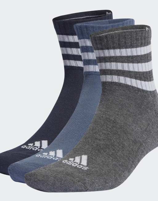 adidas Performance - Sportstøj - Pakke med 3 par sokker med lavt snit, stødabsorbering og 3 striber i grå/blå/sort