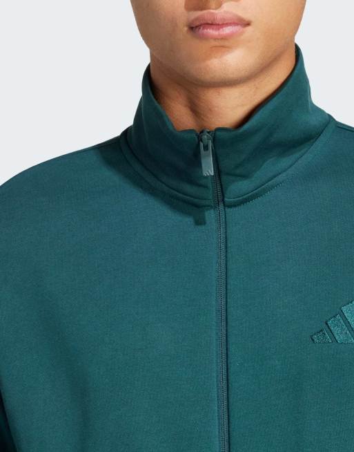 adidas performance Sportswear basic 3-stripes fleece track suit in aurora ivy, 4 of 4