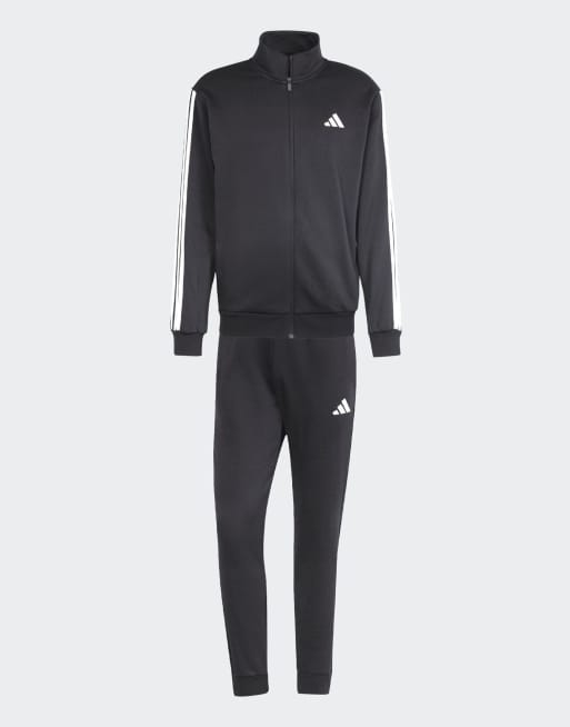 adidas performance Sportswear basic 3-stripes fleece track suit in black, 4 of 4
