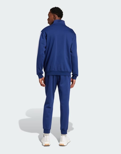 adidas Performance – Sportswear Basic – Mörkblå träningsoverall i fleece med 3 ränder, 4 av 4