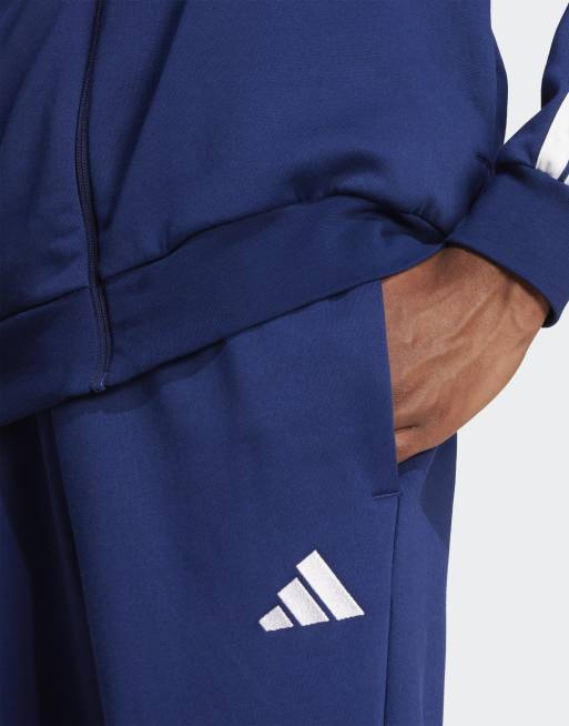 adidas Performance – Sportswear – Basic-Trainingshose aus Fleece in Dunkelblau mit drei Streifen, 2 von 4