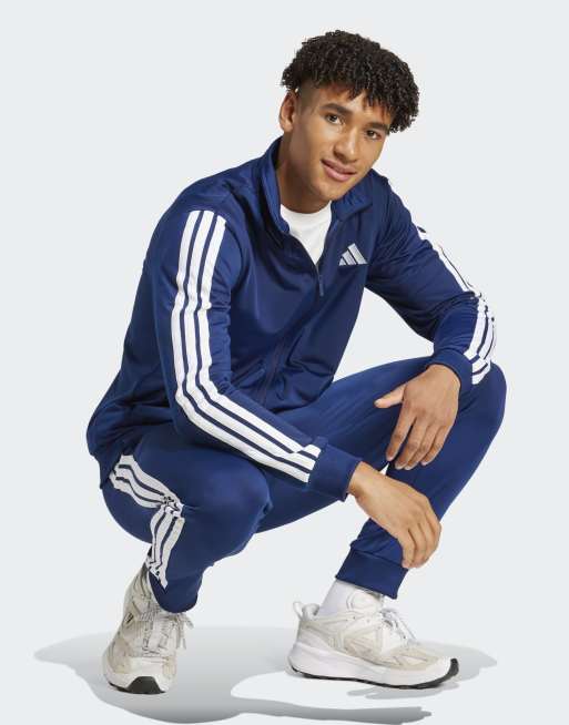 adidas performance – Sportswear – Basic-Trainingshose aus Trikot-Stoff in Dunkelblau mit den drei Streifen, 3 von 4
