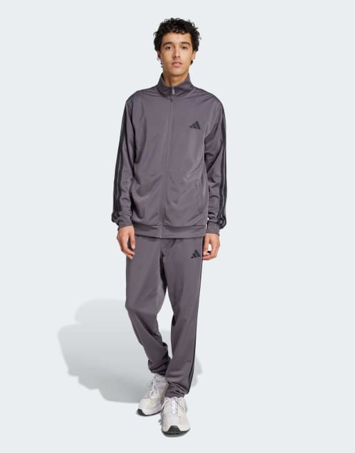 adidas performance – Sportswear – Grå, enkel träningsoverall med tre ränder i trikå