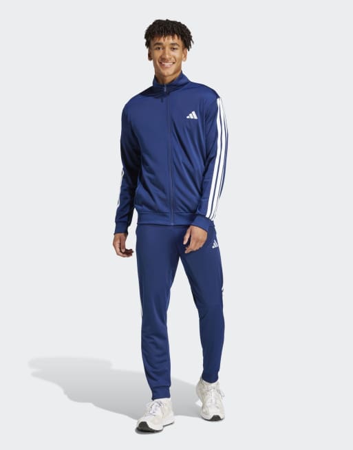 adidas performance – Sportswear – Mörkblå, enkel träningsoverall med tre ränder i trikå, 4 av 4