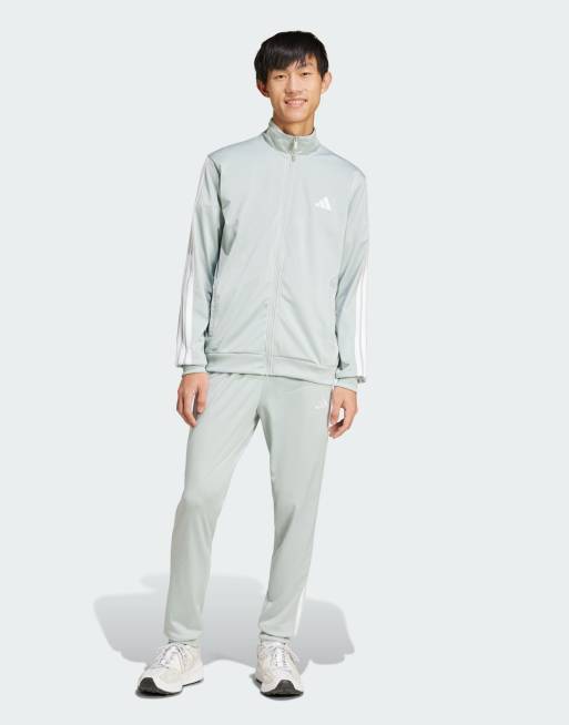 adidas Performance – Sportswear – Silverfärgad, enkel träningsoverall i trikå med 3 ränder