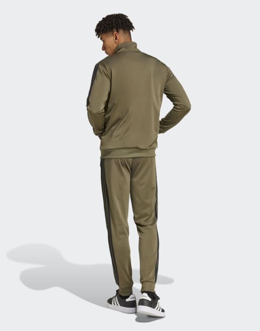 adidas Performance - Sportswear - Tuta sportiva basic in tricot verde oliva con logo a 3 strisce, 2 di 4