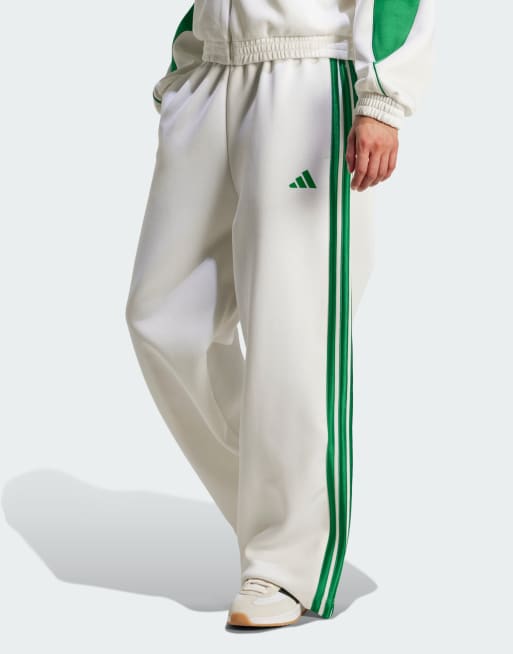 adidas performance – Stadium – Biało-zielone spodnie sportowe z 3 paskami