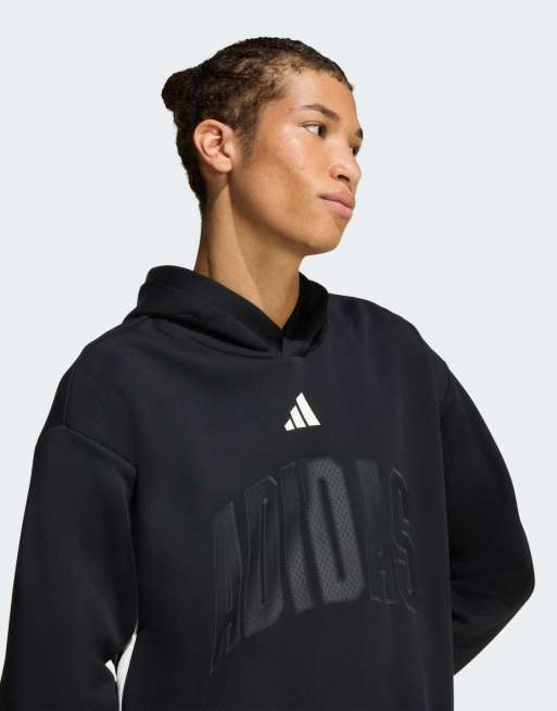 adidas performance - Stadium - Grafische hoodie in zwart en gebroken wit, 3 van 4