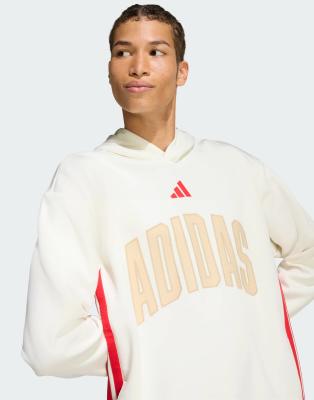 adidas performance adidas performance Stadium graphic hoodie in off white and red