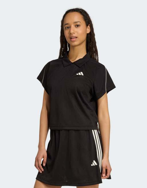 adidas Performance - Stadium - Jacquard poloshirt met 3-Stripes en tennisontwerp in zwart / gebroken wit