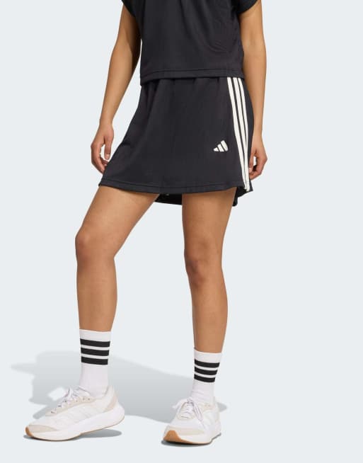 adidas performance – Stadium – Tenisowa spódnica z szortami w żakardowy wzór z 3 paskami w kolorze czerni i złamanej bieli