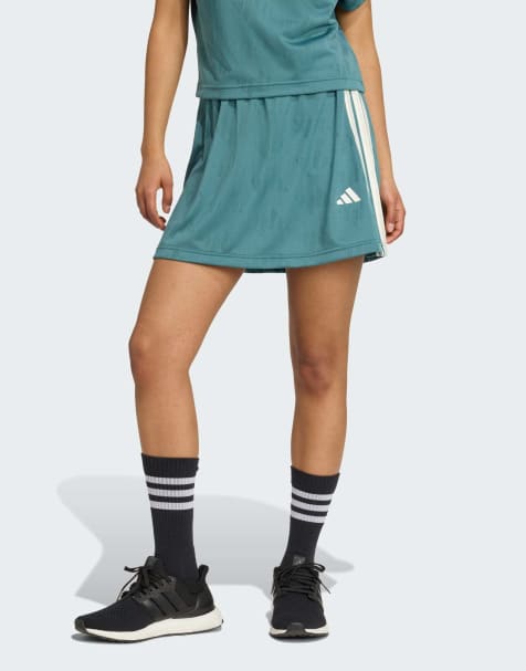 adidas performance Stadium 3-stripes tennis inspired jacquard skirt with short in preloved teal / off white