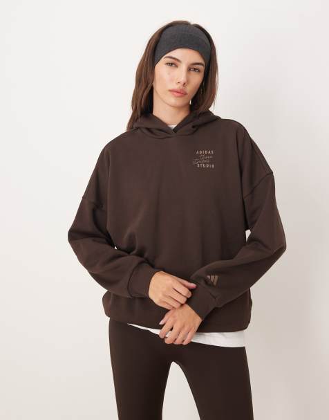 adidas Performance – Studios – Kapuzenpullover in Braun mit den drei Streifen - view 1