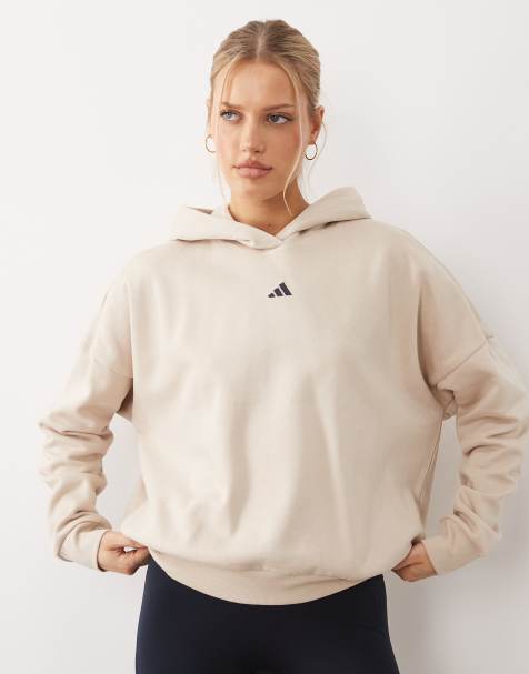 adidas Performance – Studios – Kapuzenpullover in Steinbeige und Marineblau mit den drei Streifen - view 1