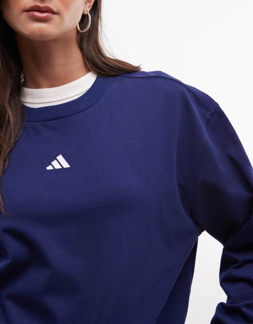 adidas Performance – Studios – Langärmliges Oberteil in Marineblau mit den drei Streifen, 2 von 4