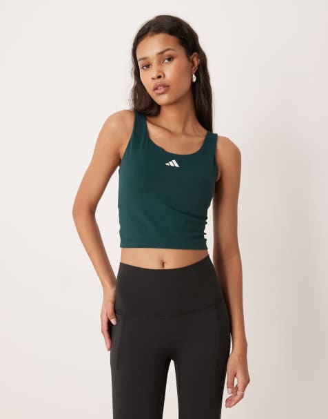 adidas Performance – Studios – Tanktop in Dunkelgrün mit den drei Streifen - view 1