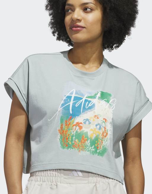adidas Performance - Summer Romance - Salviegrøn T-shirt med grafisk print, 2 af 4
