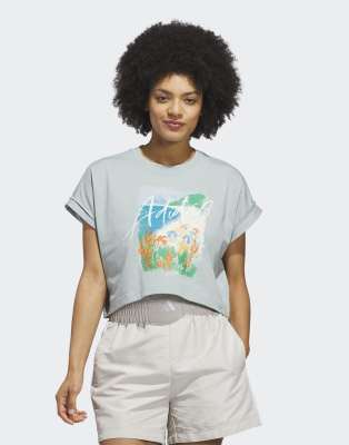 adidas Performance - Summer Romance - T-Shirt in Wonder Sage mit Grafikprint-Grün