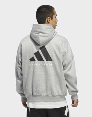 adidas Performance - Sweat à capuche unisexe en polaire style basketball - Gris chiné moyen