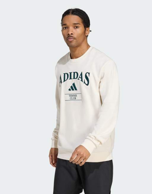 adidas Performance - Sweat ras de cou à logo imprimé style vintage - Blanc craie/lierre aurore