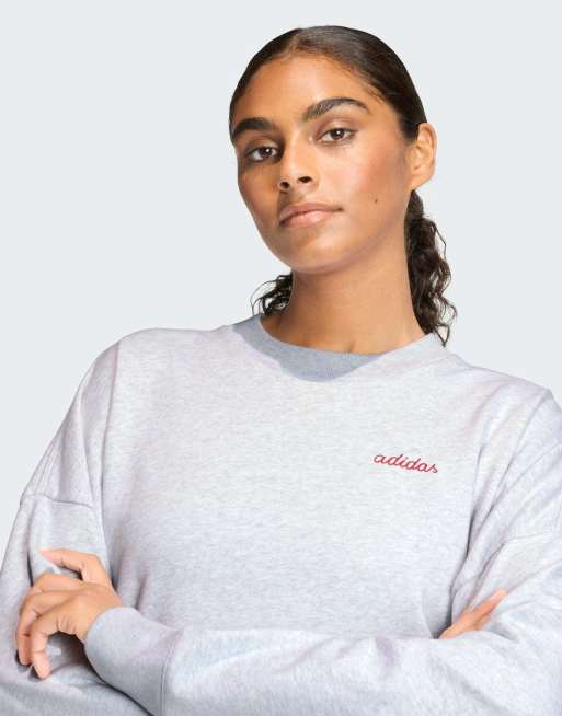 adidas performance sweatshirt with embroidered graphic in light grey, 3 of 4