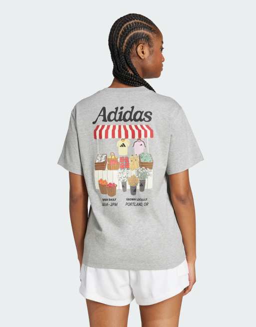 adidas performance – Szary melanżowy T-shirt z grafiką z motywem targu