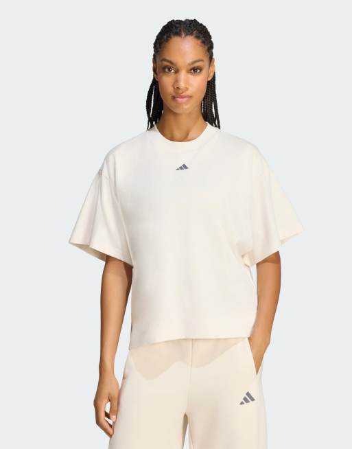 adidas performance t-shirt 3 bandes studio en blanc wonder, 2 de 4