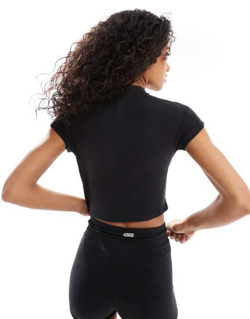 adidas Performance - T-shirt crop top confort côtelé - Noir, 2 de 4