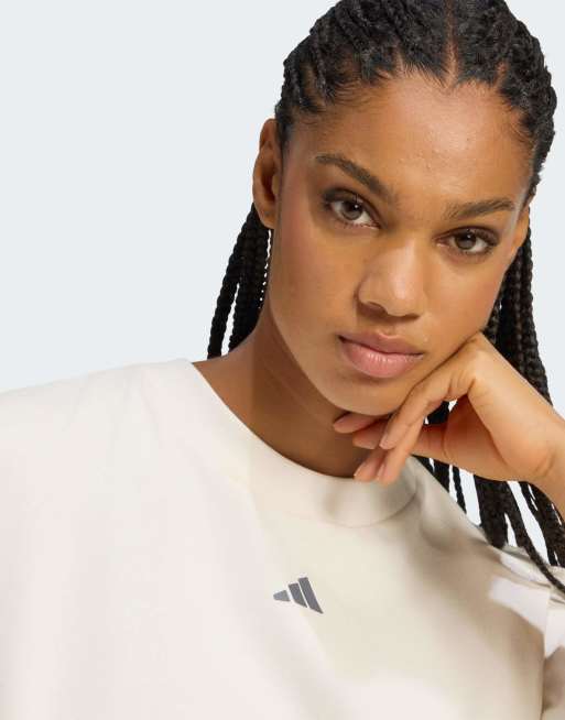 adidas performance T-shirt da studio con 3 strisce in wonder white, 4 di 4