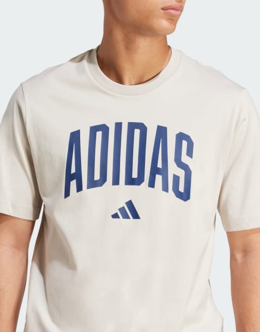 adidas Performance – T-Shirt in Beige mit College-Print im Heritage-Stil
