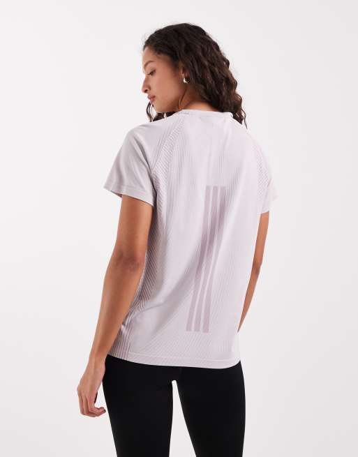 adidas performance - T-shirt in maglia senza cuciture color preloved fig, 3 di 4