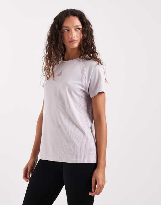 adidas performance - T-shirt in maglia senza cuciture color preloved fig, 4 di 4