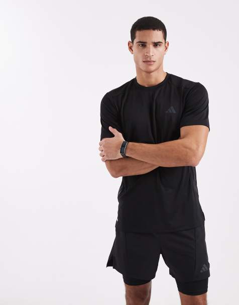 adidas performance Tech essentials workout 3 stripes t-shirt in black - view 1