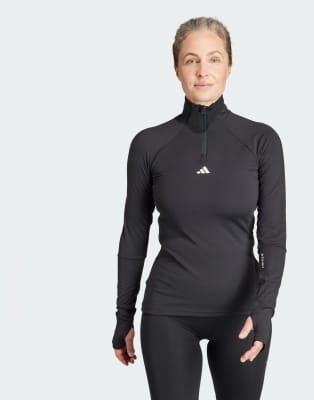 adidas performance Techfit cold. rdy 1/4 zip long sleeve training top in black